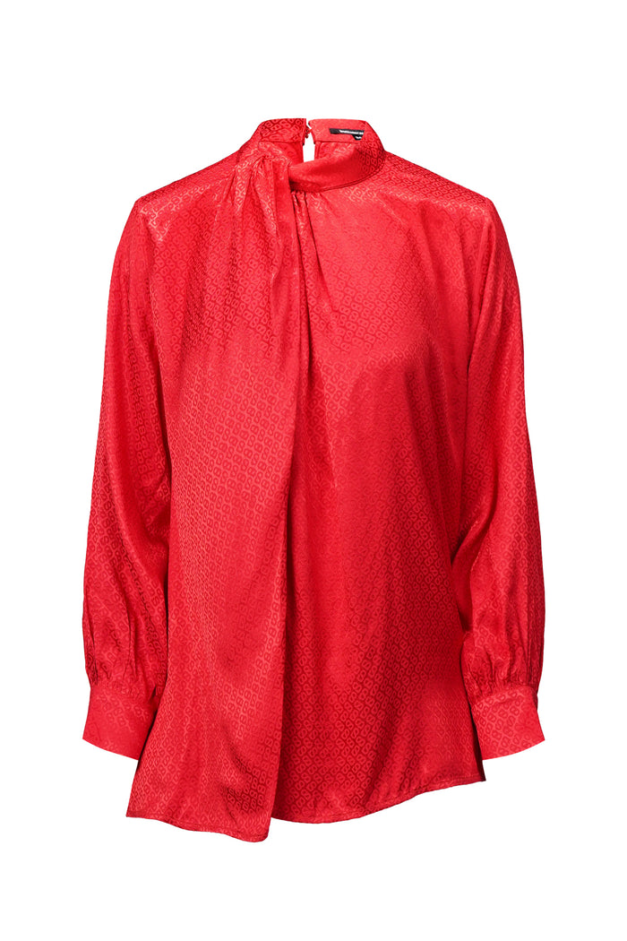 Claudia Monogram Drapery Blouse - Red