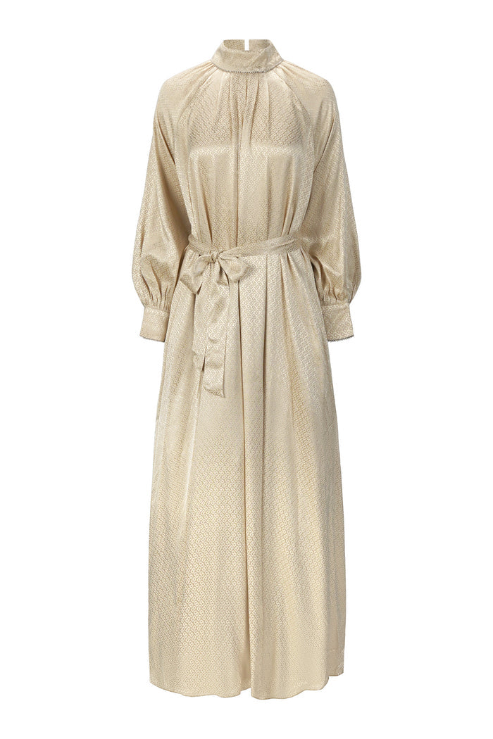 Claudia Monogram Pleated Dress - Ecru