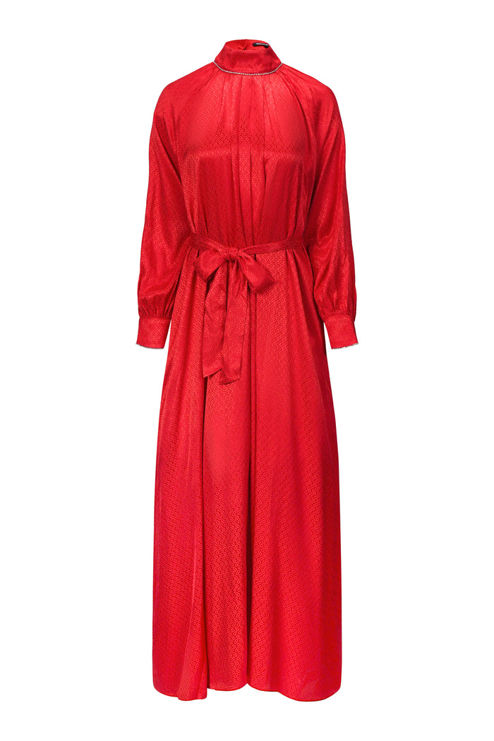 Claudia Monogram Pleated Dress - Red