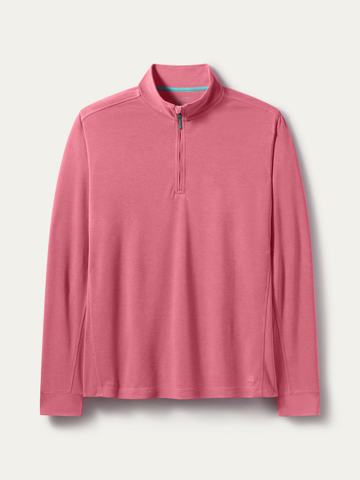 Light pink solid quarter-zip pullover, flat lay on a light background.