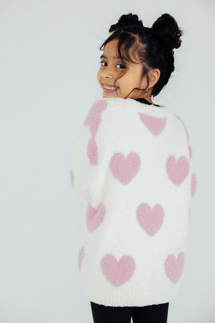 (V) Coconut/Light Pink Heart Cozy Cardigan-Mila & Rose ®