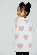 (V) Coconut/Light Pink Heart Cozy Cardigan-Mila & Rose ®