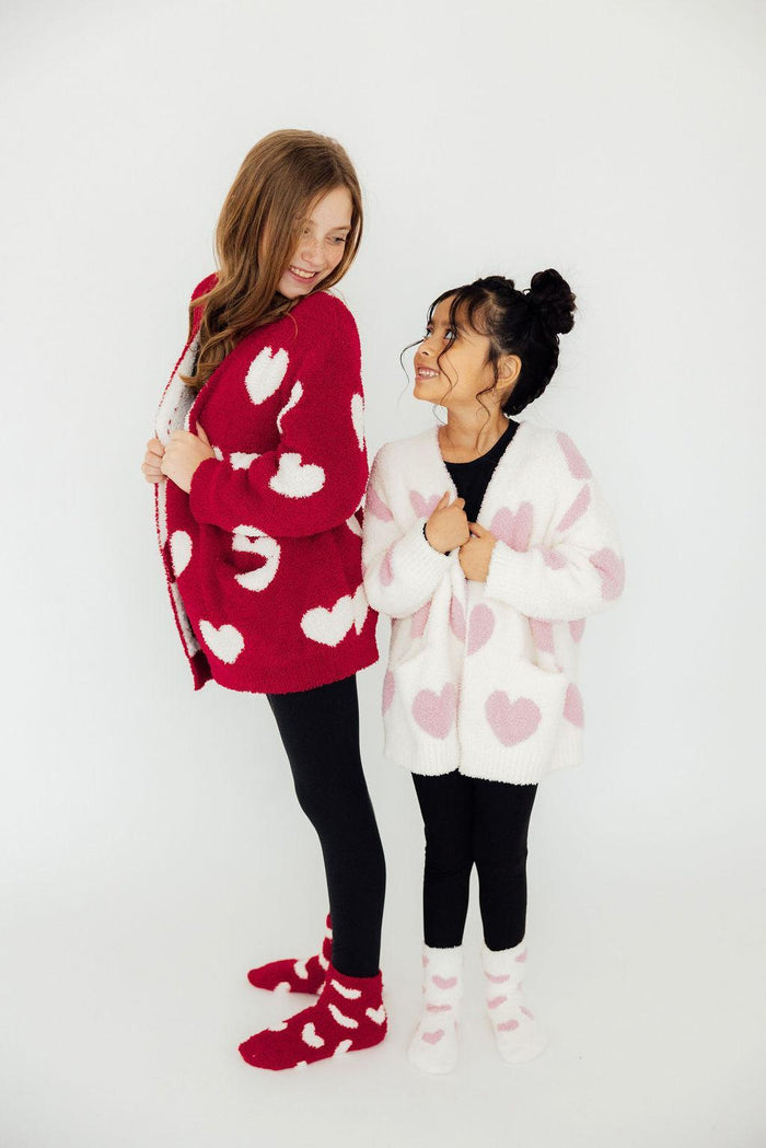 (V) Coconut/Light Pink Heart Cozy Cardigan-Mila & Rose ®