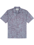 Blue and purple coral-print short-sleeve shirt, flat lay front view shown in Images 1 and 2.