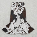 Cow hide print denim bell bottom jeans girls western pants           Aa-1