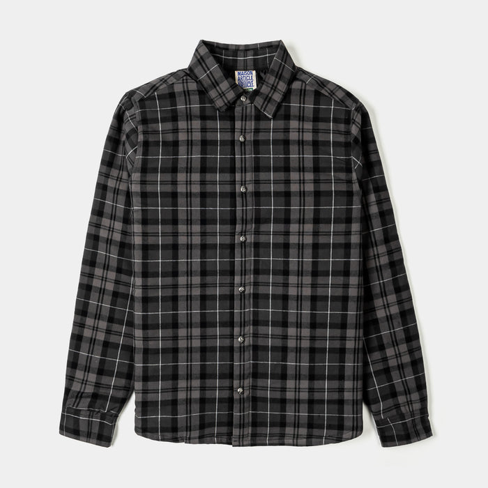 Cross Print Plaid Fleece Button Up Long Sleeve Mens Shirt (Navy/Black)