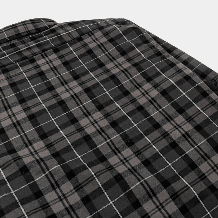 Cross Print Plaid Fleece Button Up Long Sleeve Mens Shirt (Navy/Black)