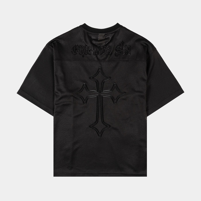 Cross Rhinestone Mesh Mens Jersey (Black)
