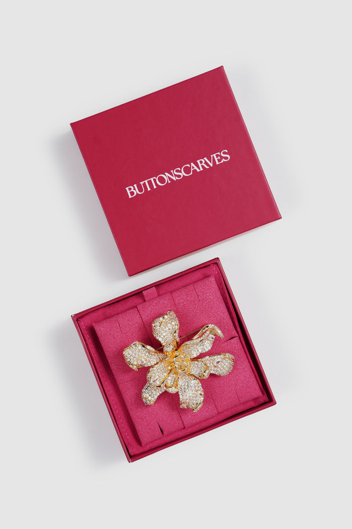 crystal orchid brooch in gold by buttonscarves