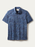 White and blue wavy line-print short-sleeve cotton shirt, flat lay front  view