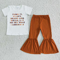 D7-18 Turkey White Top Brown Bell Pants Girls Thanksgiving Clothes Set