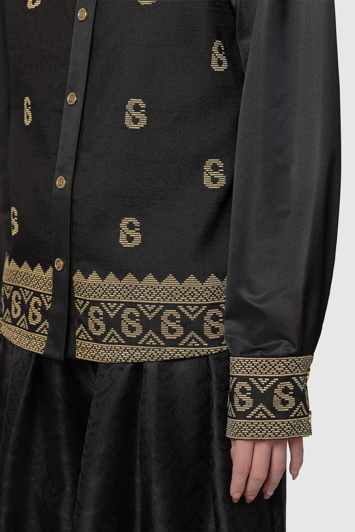 buttonscarves deli etoffe crop shirt brown pattern detail