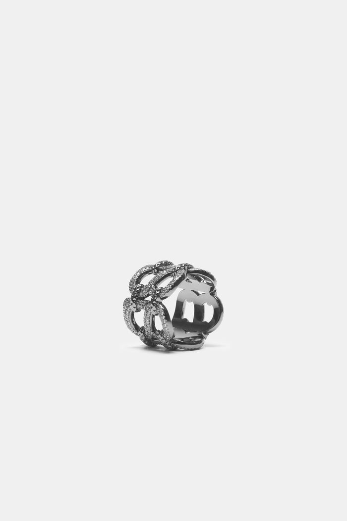 Deux Crystal Ring Brooch - Hematite