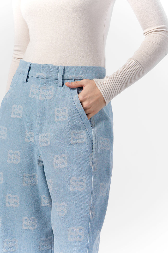 deux denim pants in blue by buttonscarves front pocket