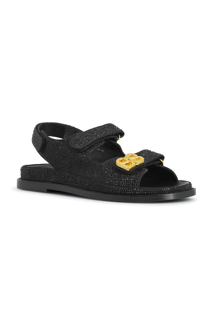 Deux Double Strap - Black Rhinestone