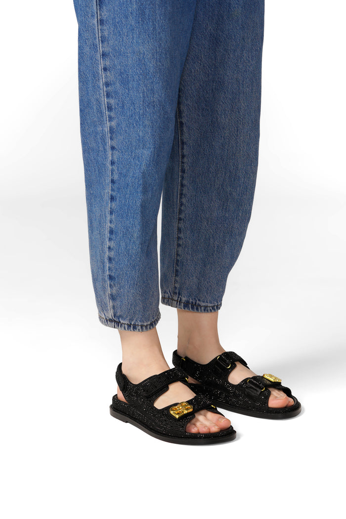 Deux Double Strap - Black Rhinestone