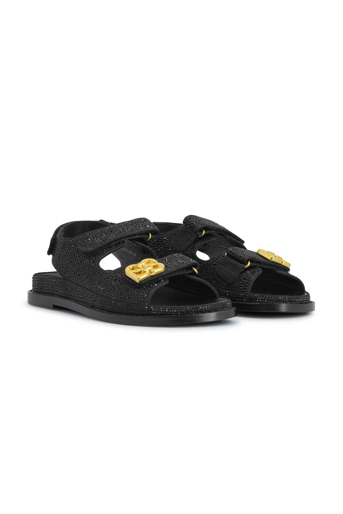 Deux Double Strap - Black Rhinestone