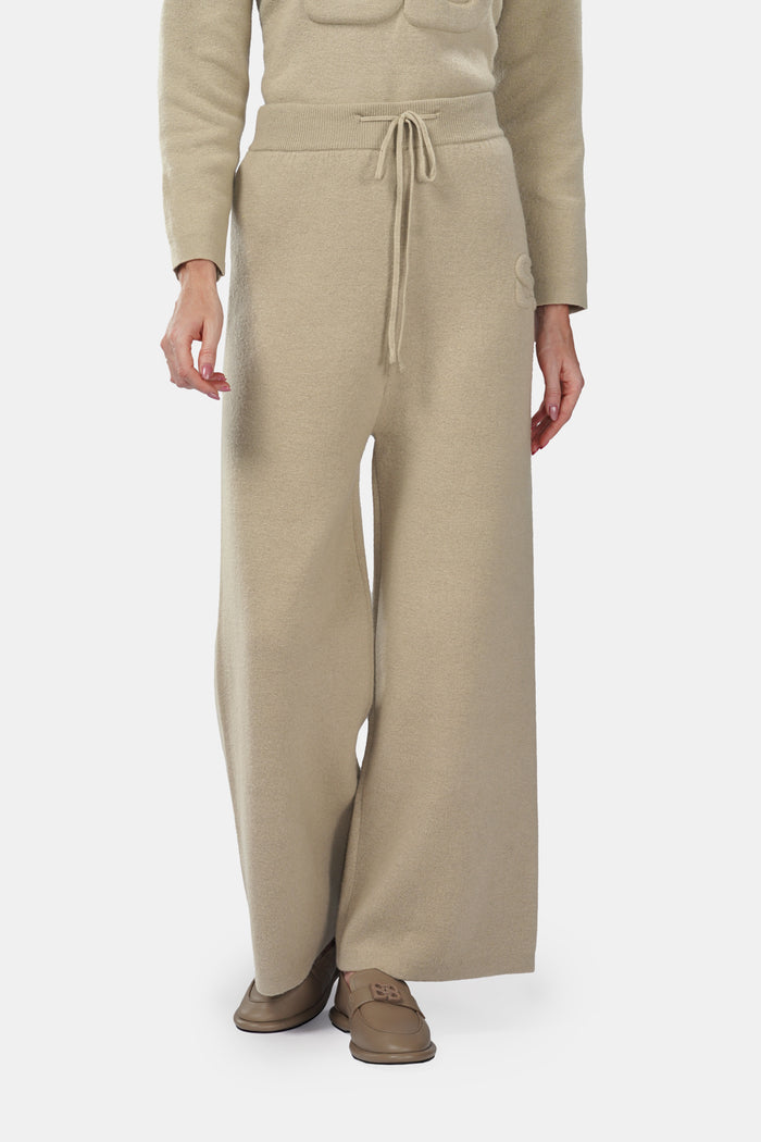 deux knit pants in brown by buttonscarves front view