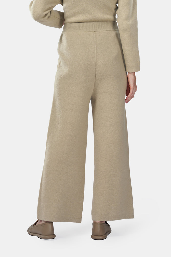 deux knit pants in brown by buttonscarves back view