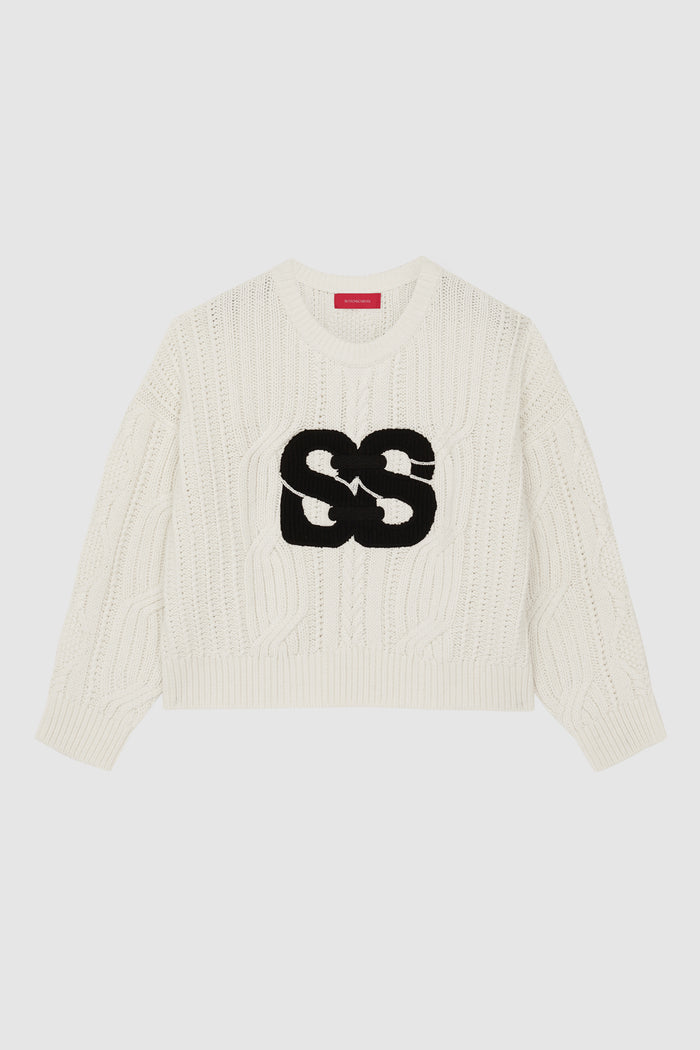 deux knit sweater in ivory by buttonscarves