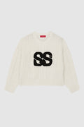 deux knit sweater in ivory by buttonscarves