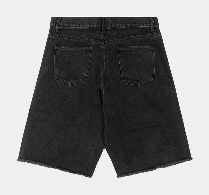 Double Knee Washed Mens Shorts (Black)