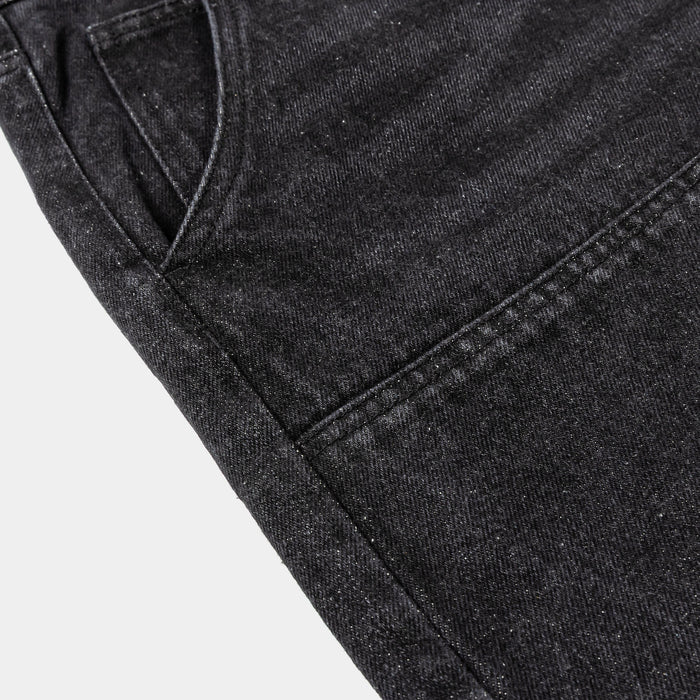 Double Knee Washed Mens Shorts (Black)