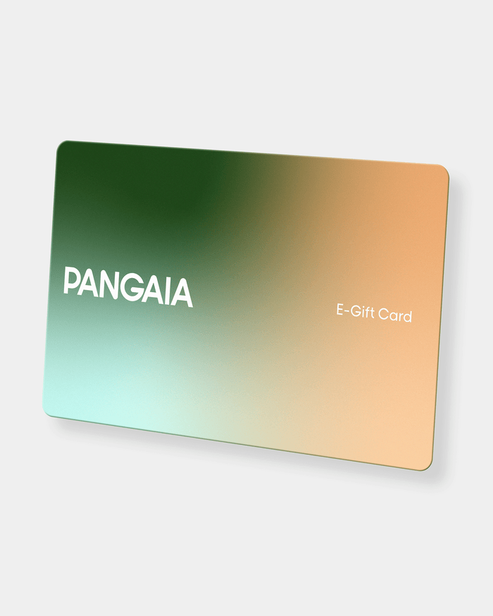 PANGAIA E-Gift Card packshot, rectangular with rounded corners, showing a dark green, teal, and peach gradient