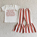 E4-4 Out of My Mama's Business Top Stripes Bell Pants Girls Clothes Set