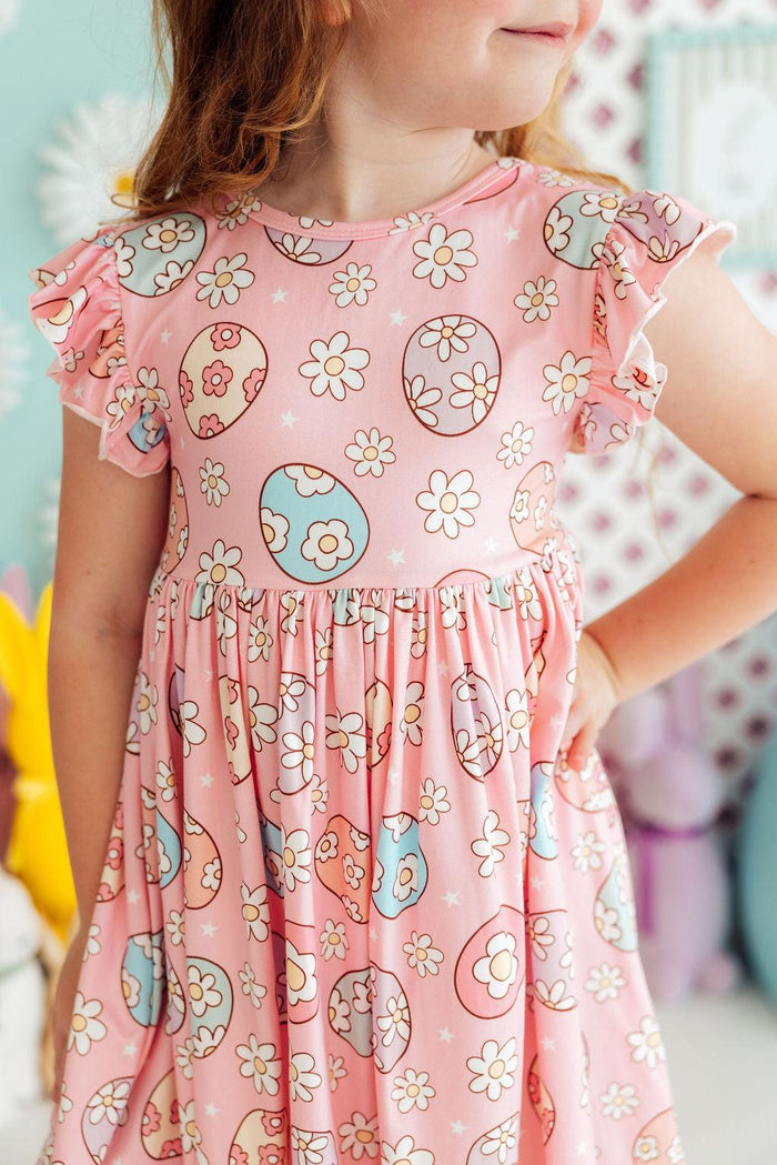 Easter Egg Hunt Flutter Sleeve Twirl Dress-Mila & Rose ®