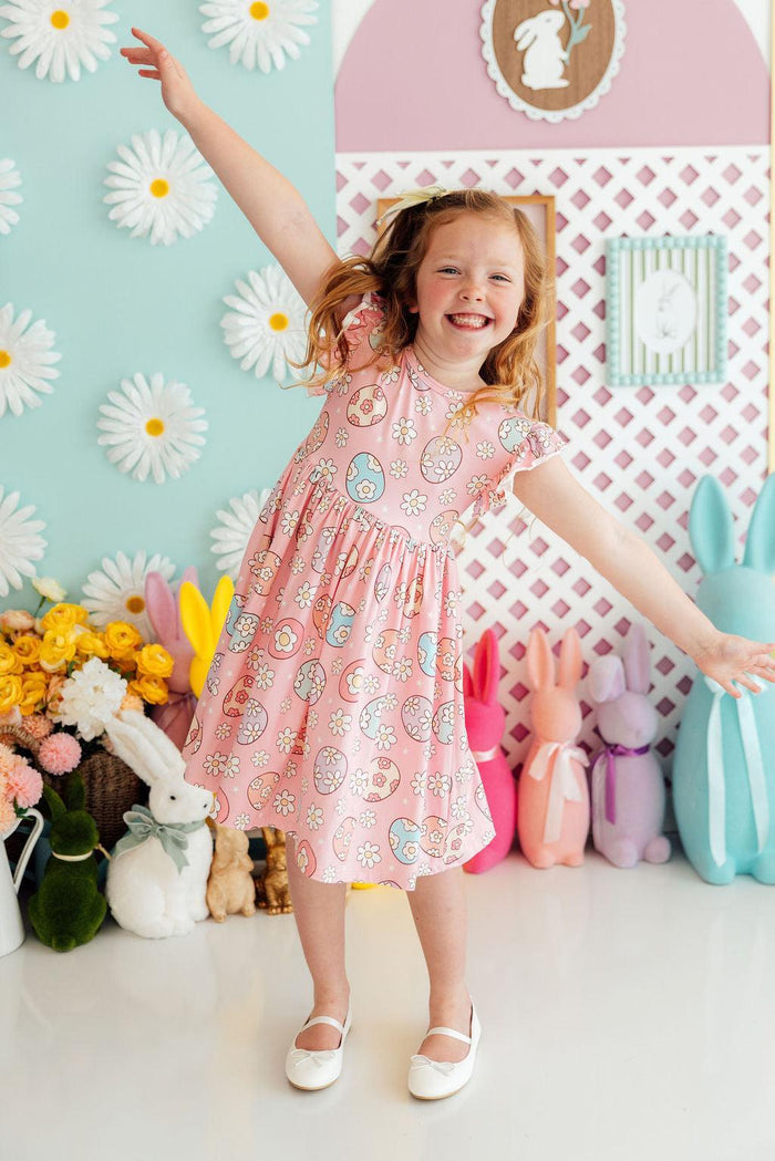 Easter Egg Hunt Flutter Sleeve Twirl Dress-Mila & Rose ®