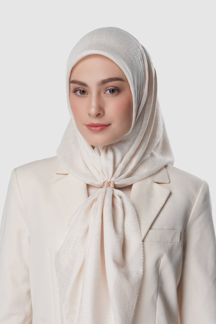 rose gold brooch by buttonscarves styled on a scarf