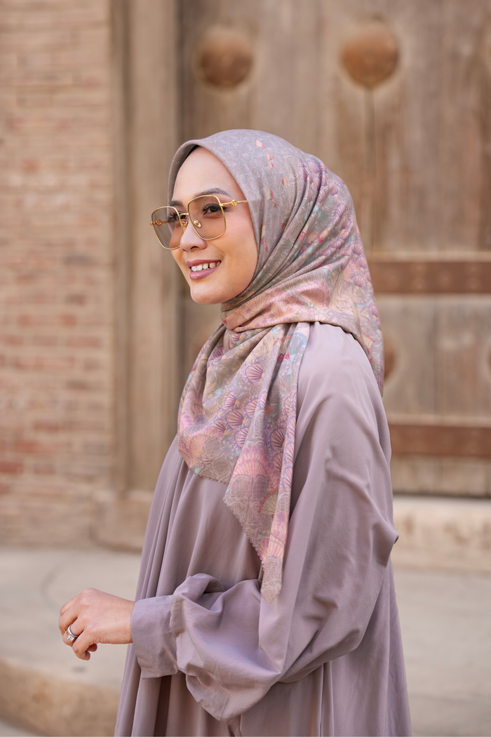 egypt printed square scarf in camel by buttonscarves style look