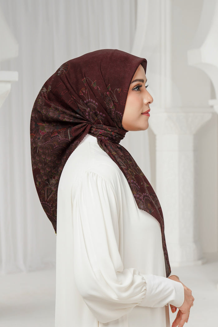 egypt printed square scarf in carmine by buttonscarves side view