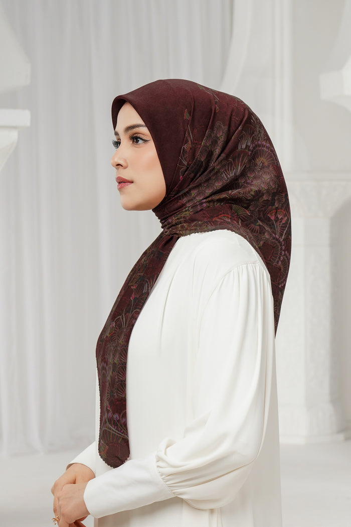 egypt printed square scarf in carmine by buttonscarves side view
