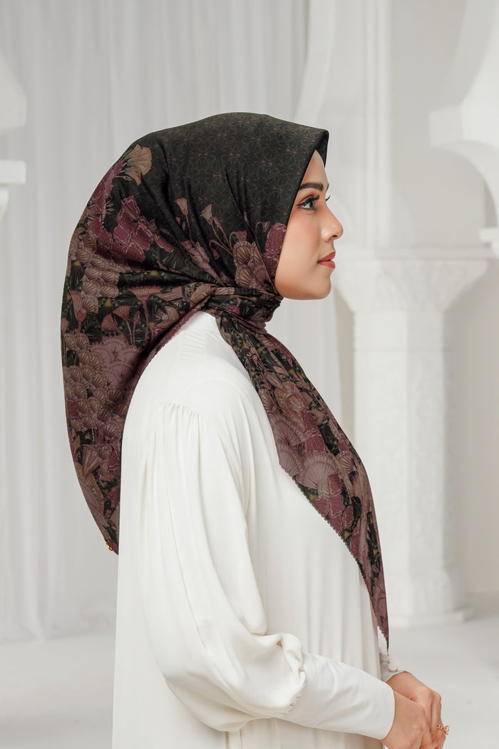 egypt printed square scarf in eclipse by buttonscarves side view