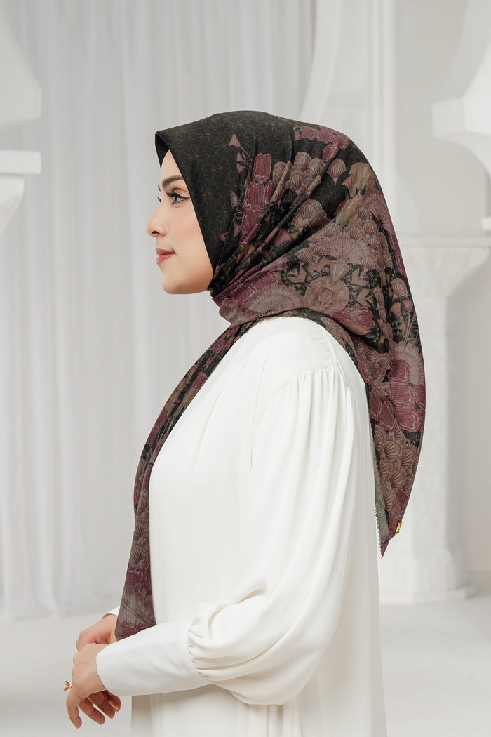 egypt printed square scarf in eclipse by buttonscarves side view