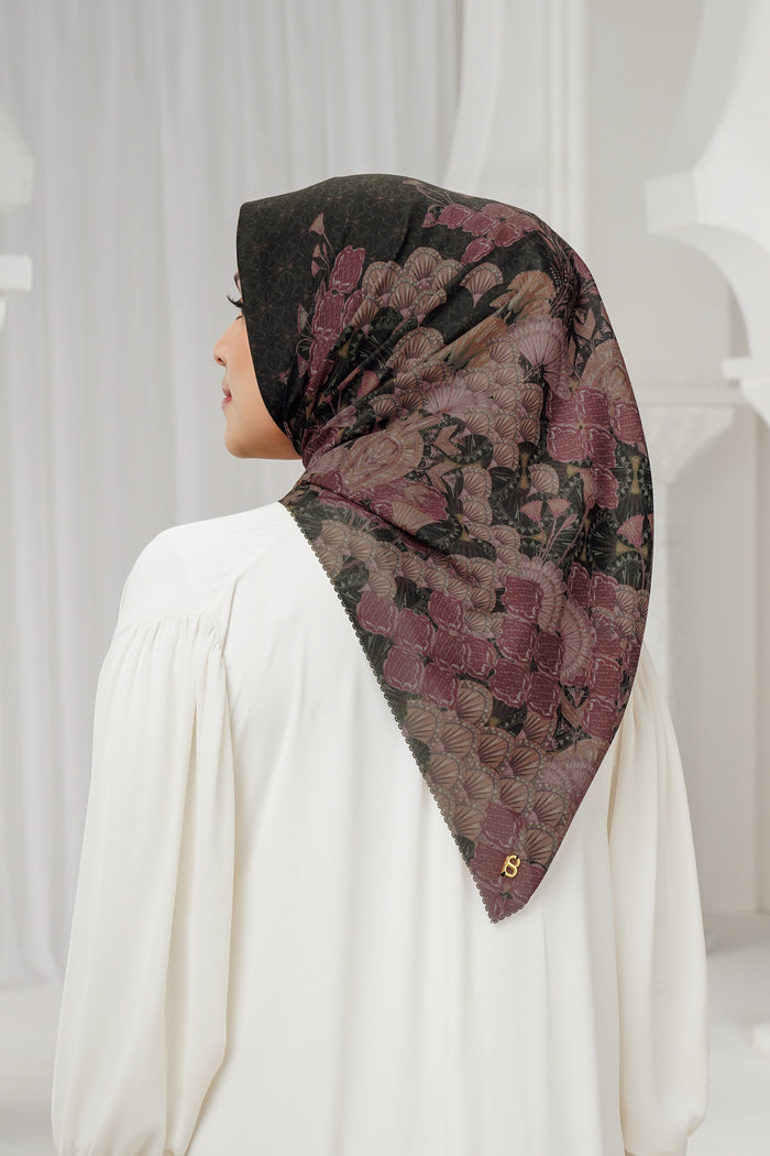 egypt printed square scarf in eclipse by buttonscarves back view