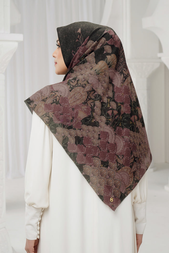 egypt printed square scarf in eclipse by buttonscarves back view