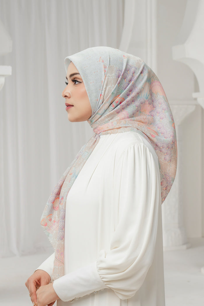 egypt printed square scarf in nile by buttonscarves side view