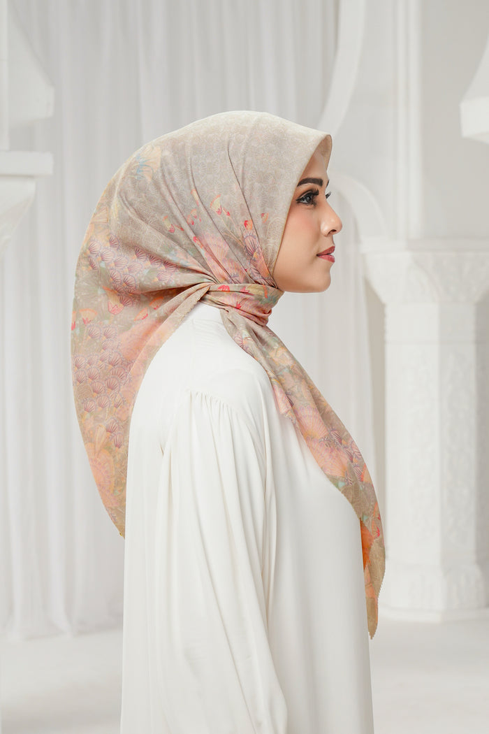 egypt printed square scarf in sahara by buttonscarves side view