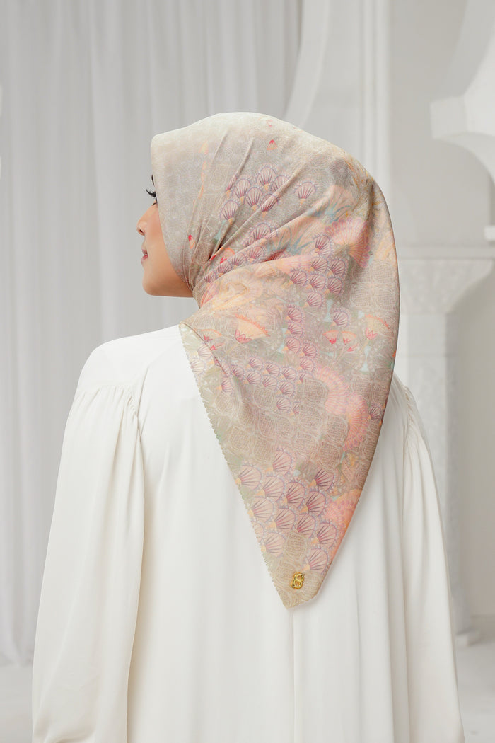 egypt printed square scarf in sahara by buttonscarves back view