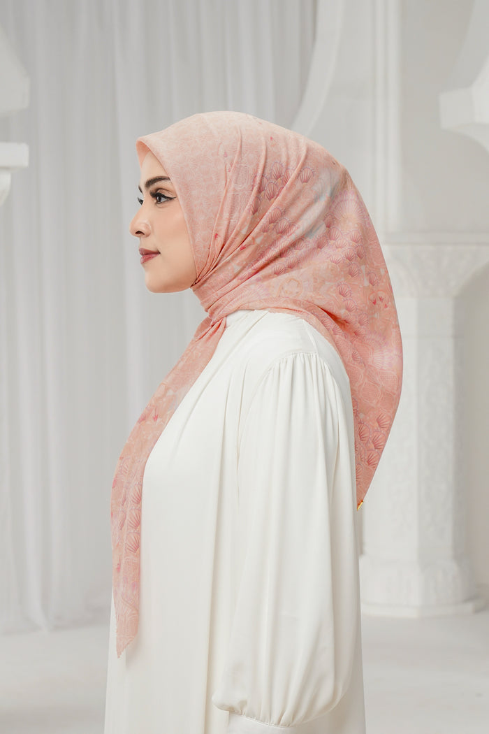 egypt printed square scarf in sunset by buttonscarves side view
