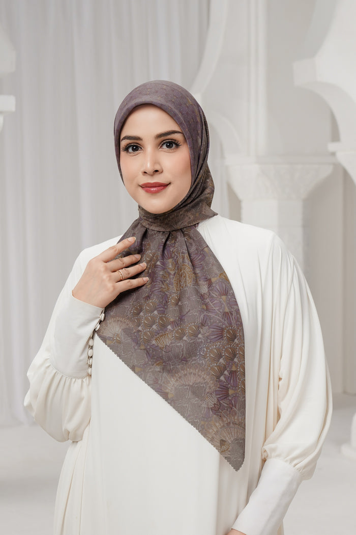 egypt printed square scarf in velvet by buttonscarves front view