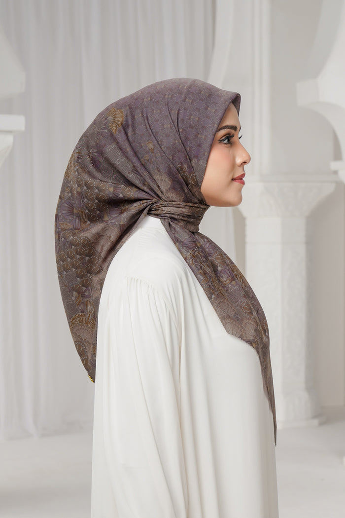 egypt printed square scarf in velvet by buttonscarves side view