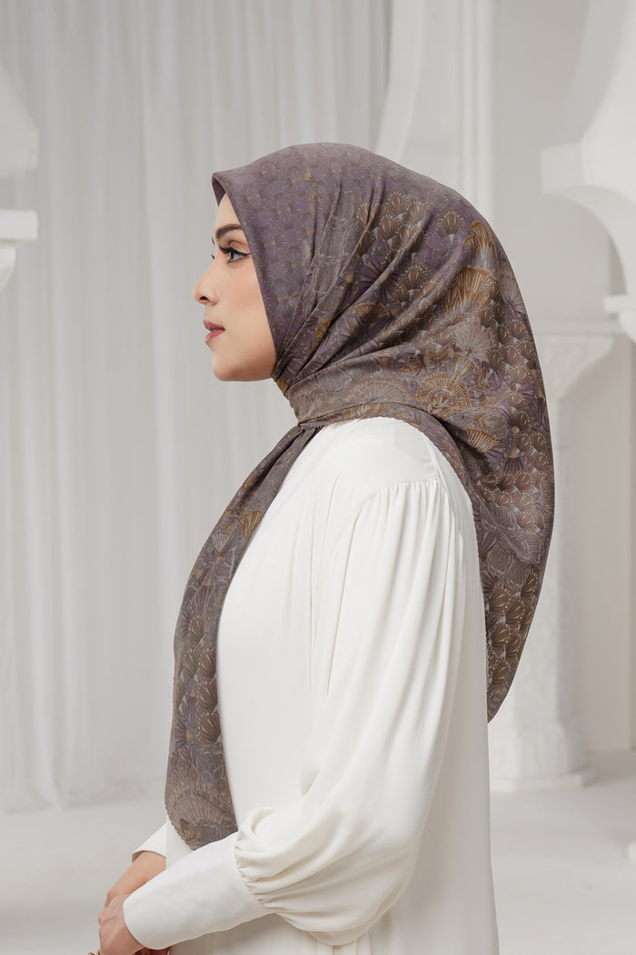egypt printed square scarf in velvet by buttonscarves side view