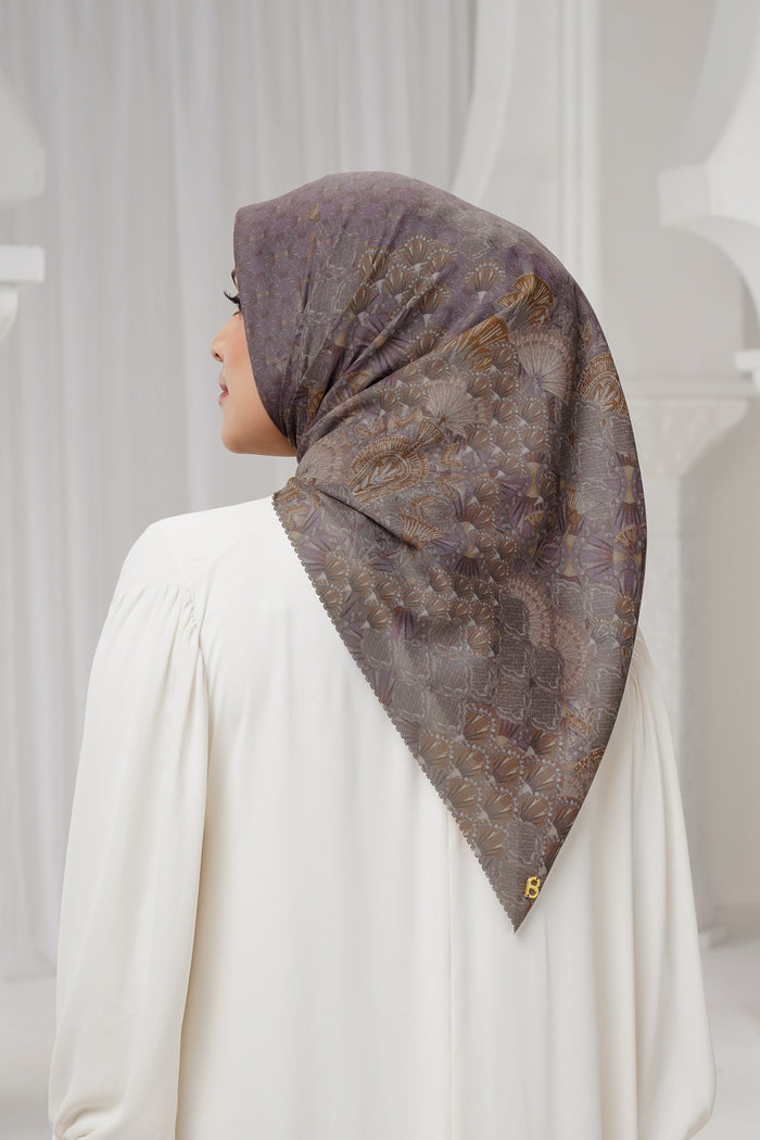 egypt printed square scarf in velvet by buttonscarves back view