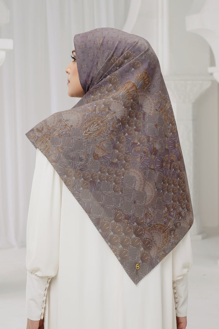 egypt printed square scarf in velvet by buttonscarves back view