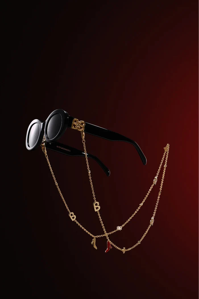 elia sunglasses in black by buttonscarves with eyewear chain