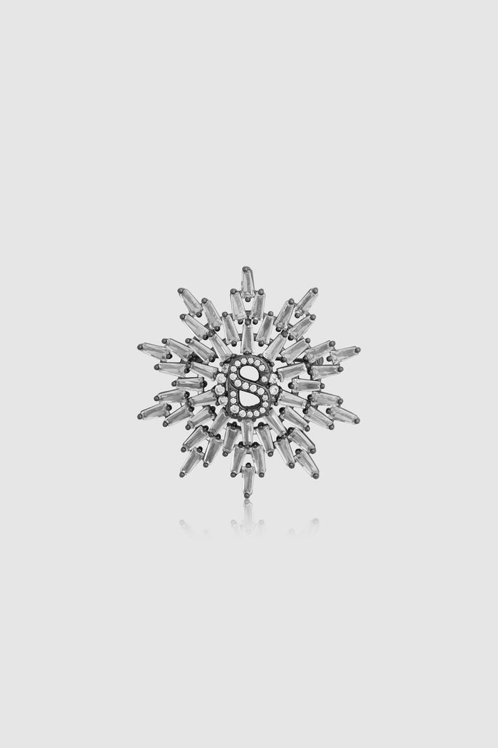 elira brooch in hematite by buttonscarves front view